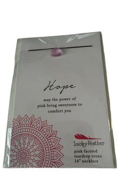 Lucky Feather Hope Pink Teardrop Stone 16 Inch Necklace NWT
